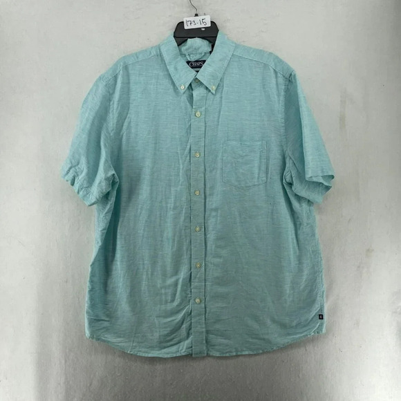 Chaps Button-Down Shirt Men's Sz XL Teal Blue Regular Fit Collared Chest Pocket - Picture 1 of 12